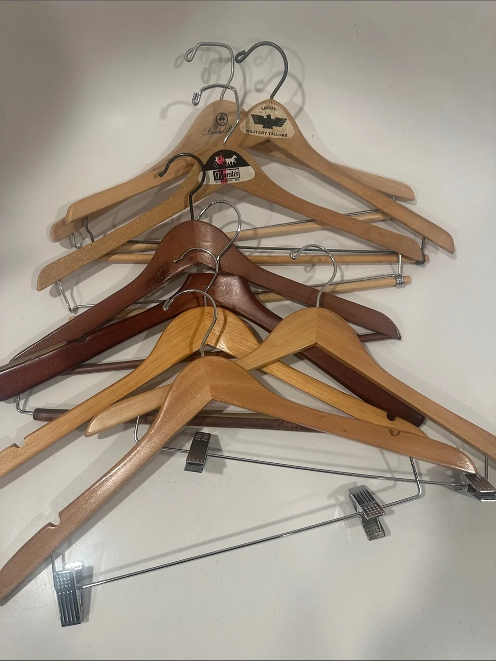 8 Mixed Wooden & Metal Clothing Hangers - Natural and Dark Wood
